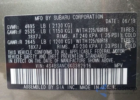 2019 Subaru Outback 2.5I Limited из США, поврежденный, VIN 4S4BSANC6K3382916